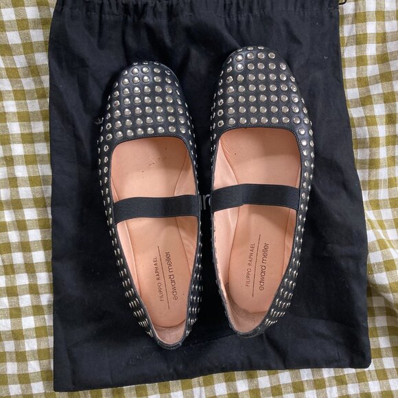 Edward Meller Black Fizz Studded Ballet Flat - Picture 3 of 5
